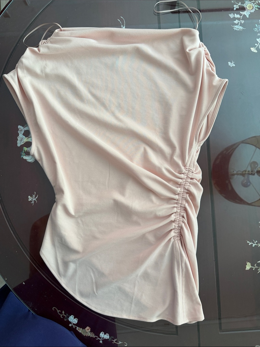 Zara One-Shoulder Ruched Camisole in Light Blush